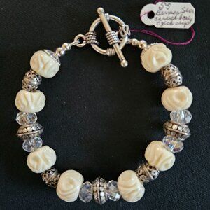 Handcrafted 7.5" Czech Crystal AB, Carved Beads Bracelet